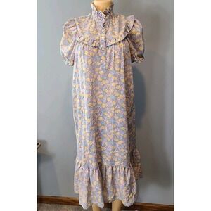 VTG 70s Cottage Prairie Dress Floral Puff Sleeve Tiered Size Medium Shift